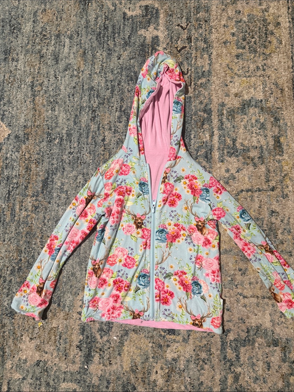 Posh Peanut Floral Hooded Jacket - Pink & Light Blue